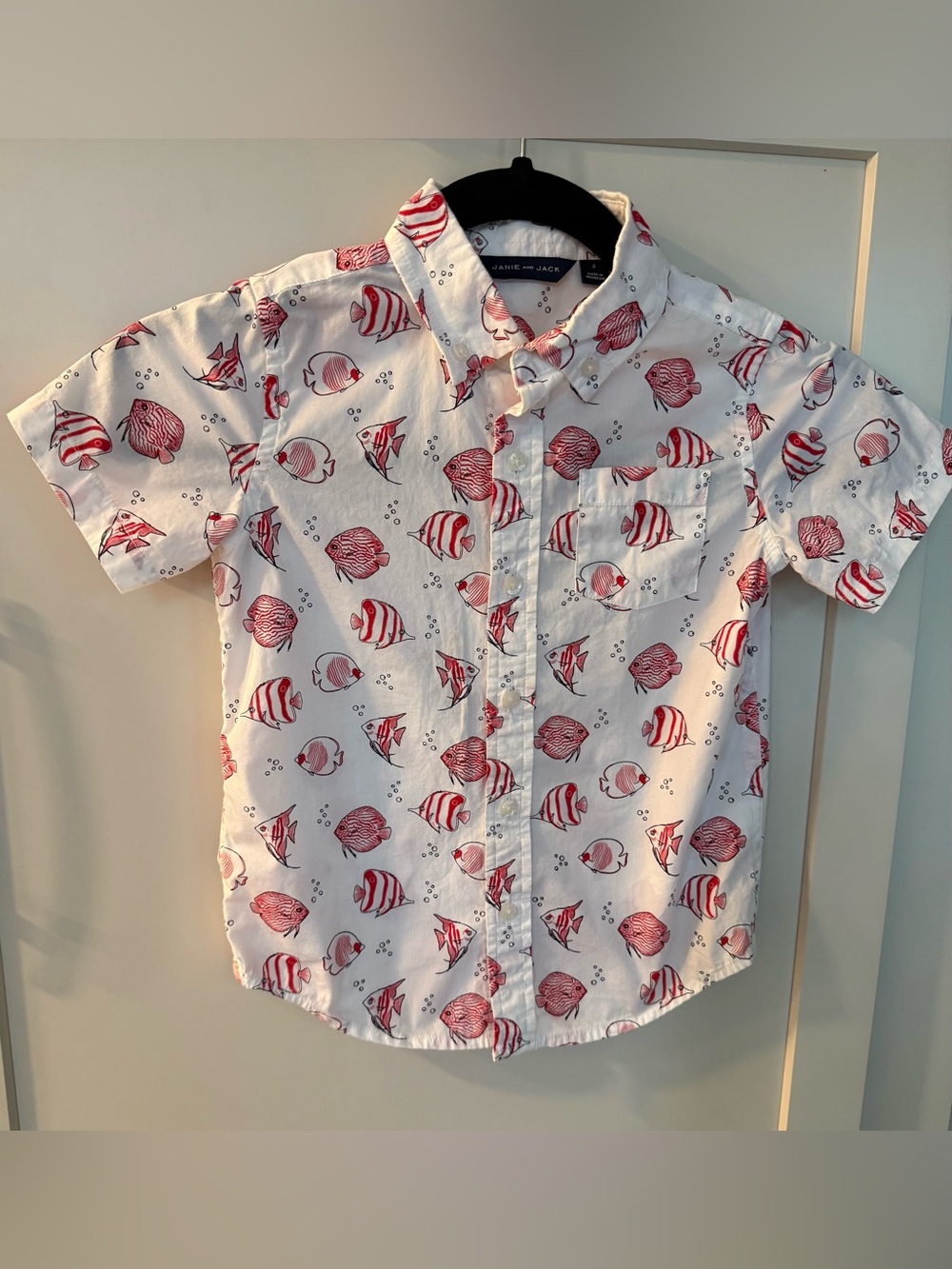 Janie & Jack 4T Short Sleeve Fish Print Button-Up Shirt